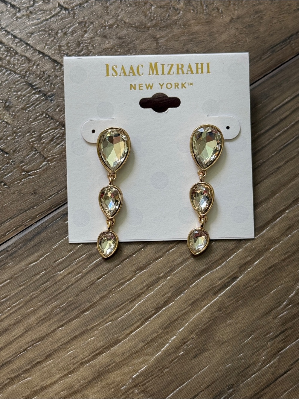 Isaac Mizrahi Gold Teardrop Crystal Dangle Earrings - Champagne